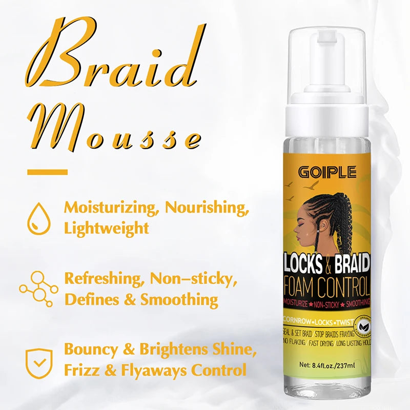Goiple Braid Gel & Mousse – 24H Extra Hold | Braiding, Locs & Twists | High Shine, No Flakes | Pink Gel & Braid Foam