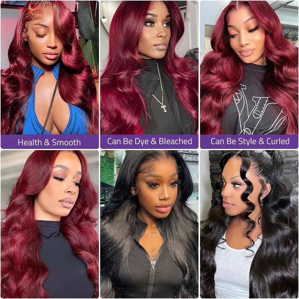 99J Burgundy Body Wave Lace Front Wig – 100% Brazilian Human Hair | 13x6 HD Lace | 18–38 Inch