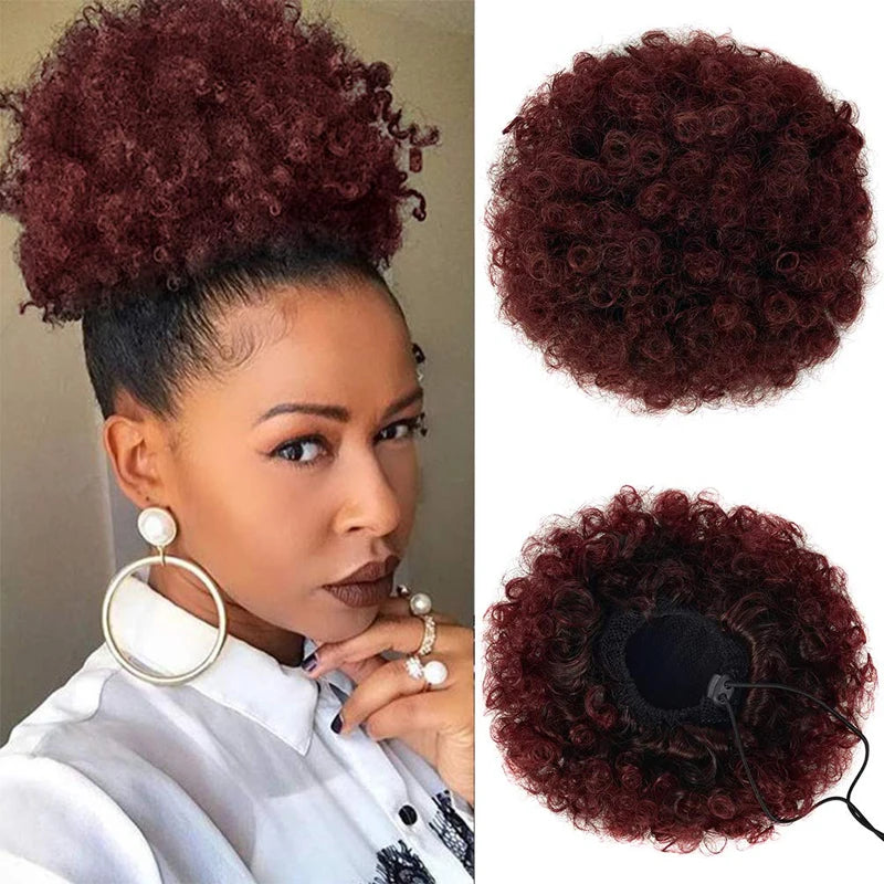 Afro Puff Drawstring Ponytail – Kinky Curly Human Hair | Easy Install | 6 & 8 Inches | Natural, #4 & #99J