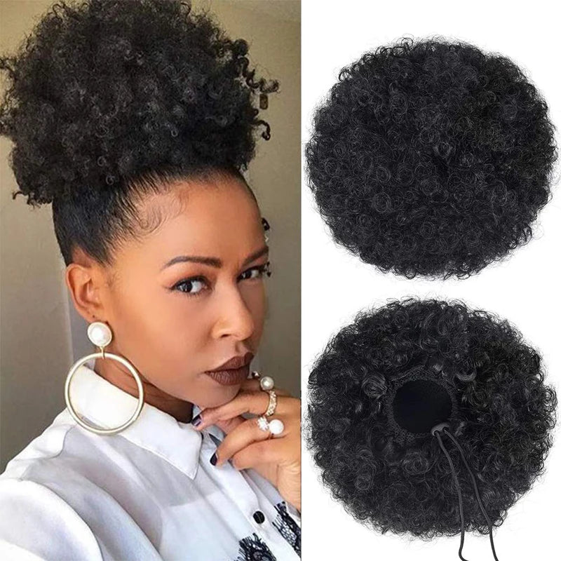 Afro Puff Drawstring Ponytail – Kinky Curly Human Hair | Easy Install | 6 & 8 Inches | Natural, #4 & #99J