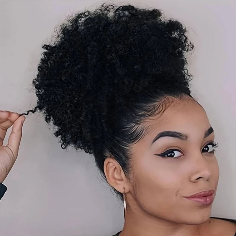 Afro Puff Drawstring Ponytail – Kinky Curly Human Hair | Easy Install | 6 & 8 Inches | Natural, #4 & #99J