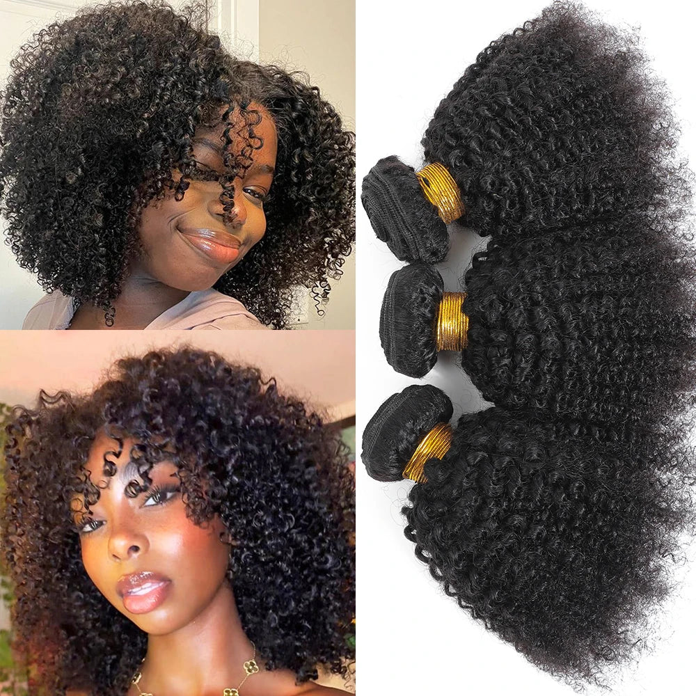 Afro Kinky Curly Hair Bundles 4B 4C – Mongolian Remy Human Hair | Natural Black | 8–24 Inches