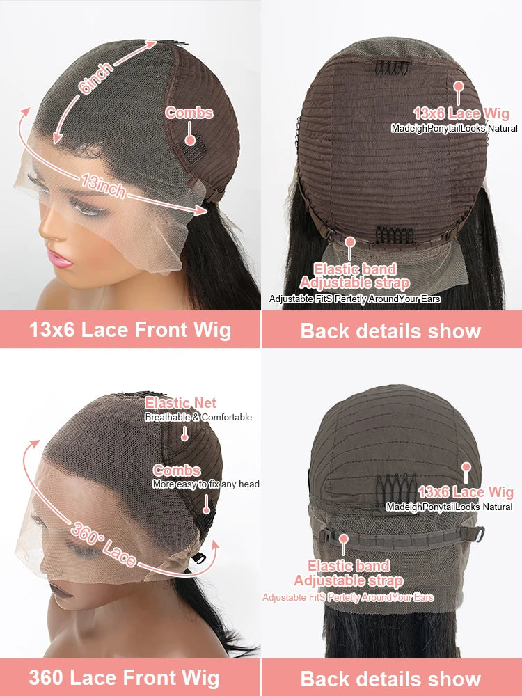 13x6 Kinky Straight Lace Front Human Hair Wig With Kinky Edges Baby Hair 360 Transparent Lace Yaki Straight Human Hair Wigs