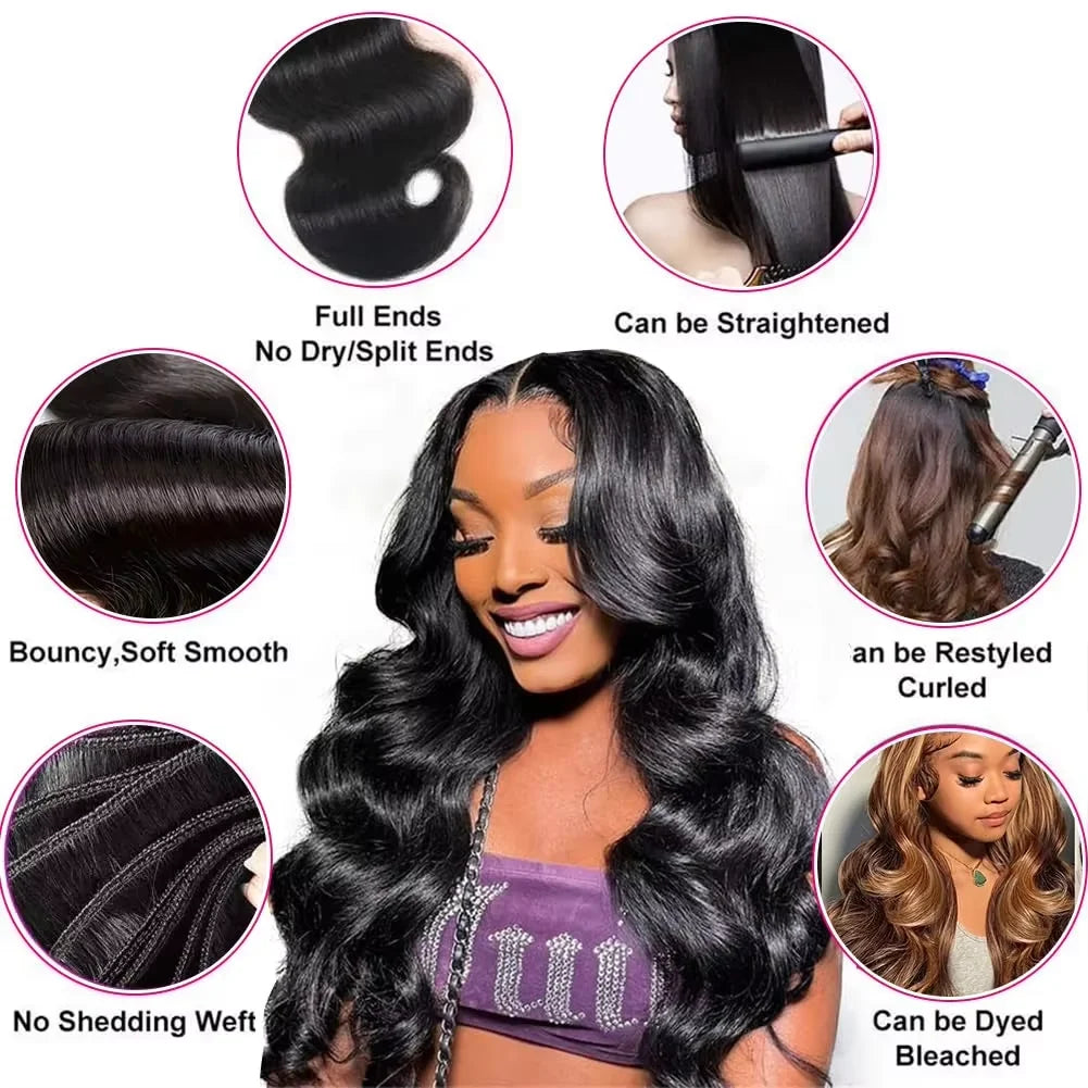 30 32 40 Inch Body Wave 3 4 Bundles Brazilian Remy 100% Unprocessed Raw Virgin Human Hair Wavy Double Bundles Weave Extensions
