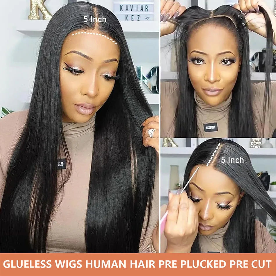 30 Inch Natural Black 360 Lace Front Straight Human Hair Wigs HD Transparant Full Lace 5X5 Glueless Wigs Human Hair Pre Plucked