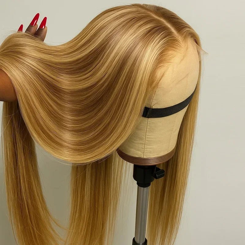 Highlight Front Wigs Human Hair Pre Plucked Hairline 4/27 5x5 Glueless Lace Straight Wig Human Hair Wigs For Women 250 Density