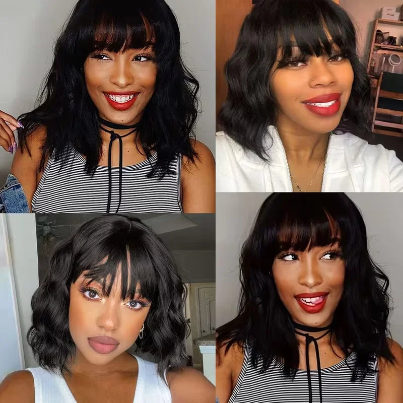 Body Wave Bob Wig With Bangs | Machine Made | Brazilian Remy Human Hair | 220% & 240% Density | 8"-16" | VS HAIR
