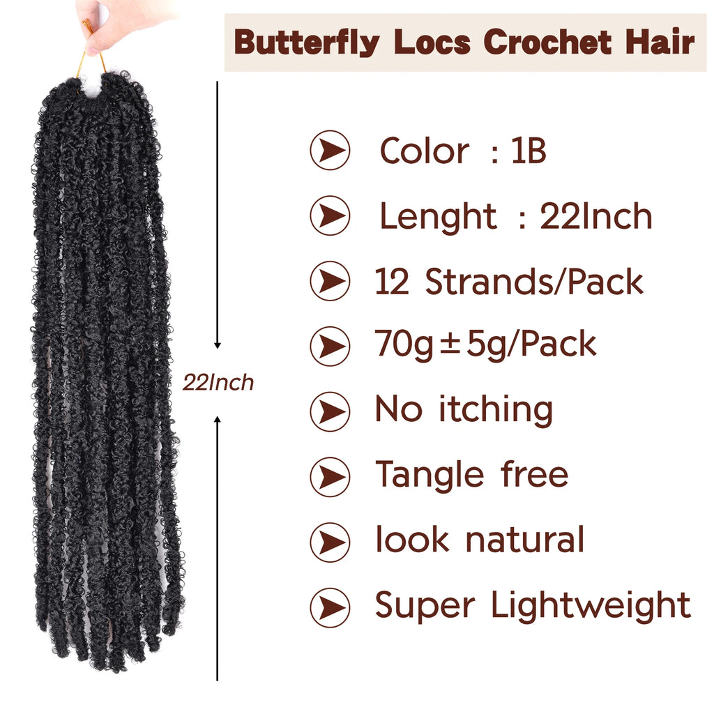 Butterfly Locs Crochet Hair Dreadlocks Meche Faux Locks Crochet Hair Braids Extensions Soft Locks Curly Braid Synthetic Hair