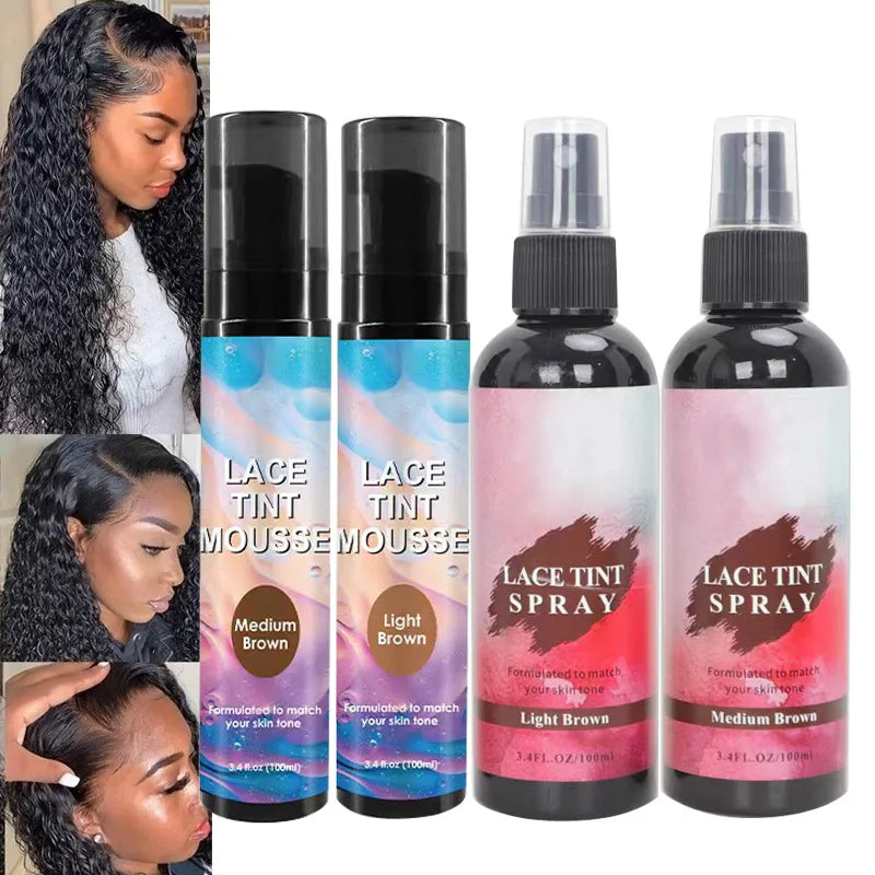 Flechazo Lace Tint Spray For Wigs Dark Brown Middle Brown Light Brown Lace Tinted Spray Lace Tinting Mousse For Lace Melt 100ML