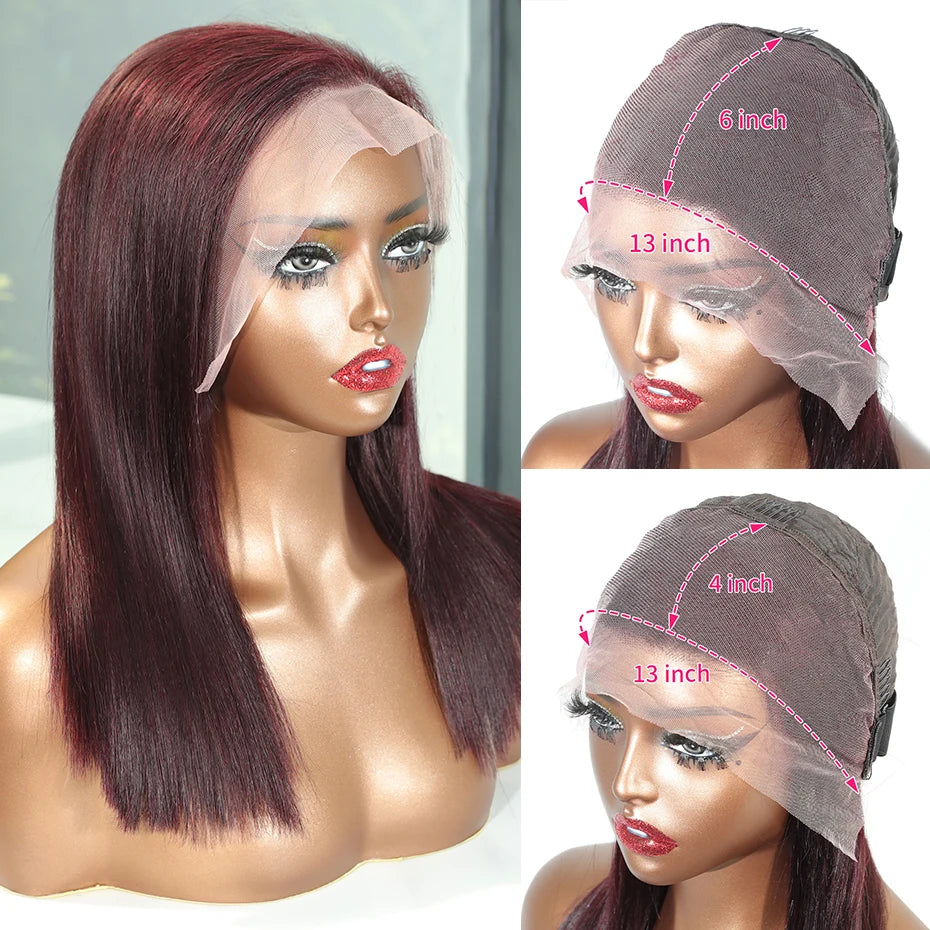 #99J Burgundy Straight Bob Wig – 13x4, 13x6, 5x5 & 2x6 Lace | 250% & 300% Density | Raw Vietnamese Hair | 10"-18"