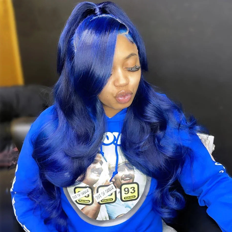 Navy Blue Body Wave Wig – 13x4 & 13x6 HD Lace Front | Colored Human Hair | Pre-Plucked | 16"-34" | Ships from US