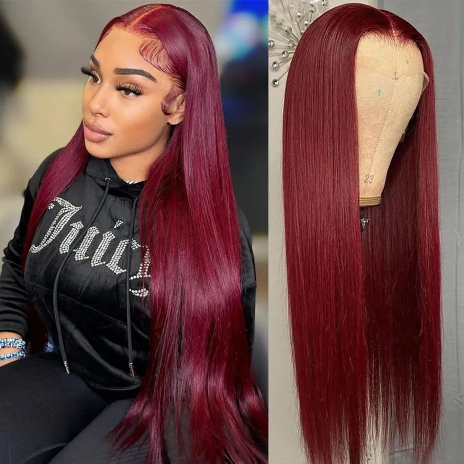 13X6 Hd Lace Frontal Wig 99J Burgundy Straight Human Hair Wigs 100% Preplucked Brazilian Colored Lace Front Wig 220 Density 36In