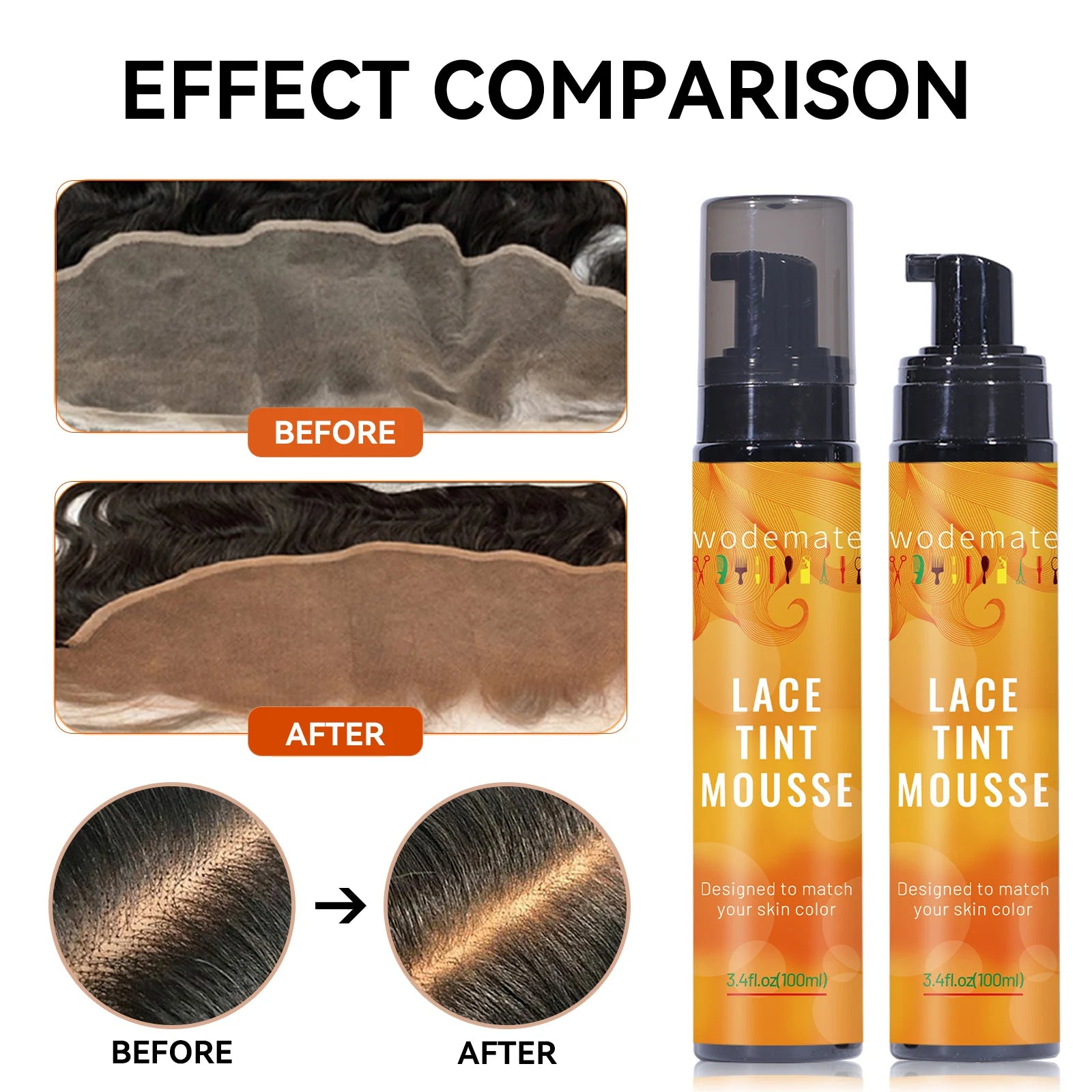 Lace Tint Mousse Waterproof Lace Tint Spray For Lace Wig Light Brown Hair Dye Quick Dry  Wig Grids Concealer No Residue