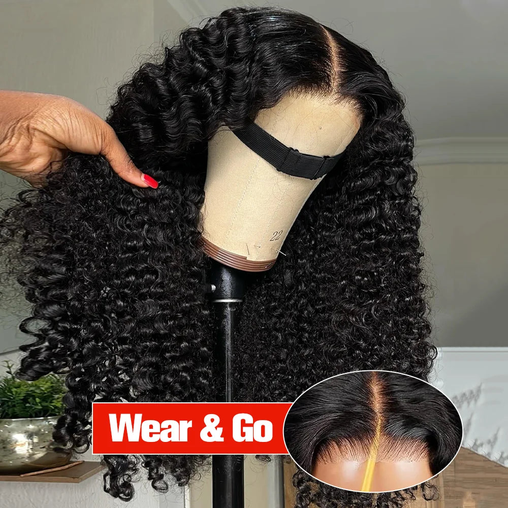 250% Kinky Curly Glueless Wig Human Hair Ready to Wear 30 Inch Curly Wigs Pre Cut 7x5 Lace Wig Deep Wave Human Hair Preplucked