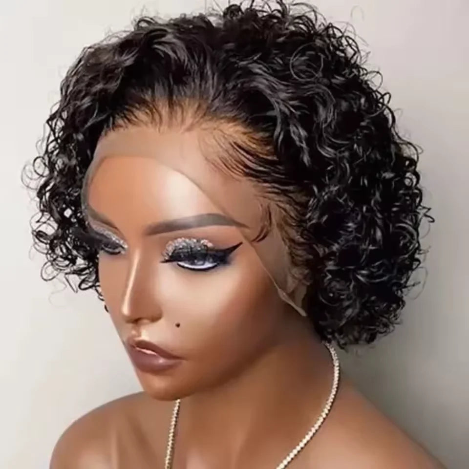 Pixie Cut Wig Human Hair – 13x1 Transparent Lace Front | Short Curly & Water Wave Bob | Brazilian Remy | 180% & 200% Density | 6"