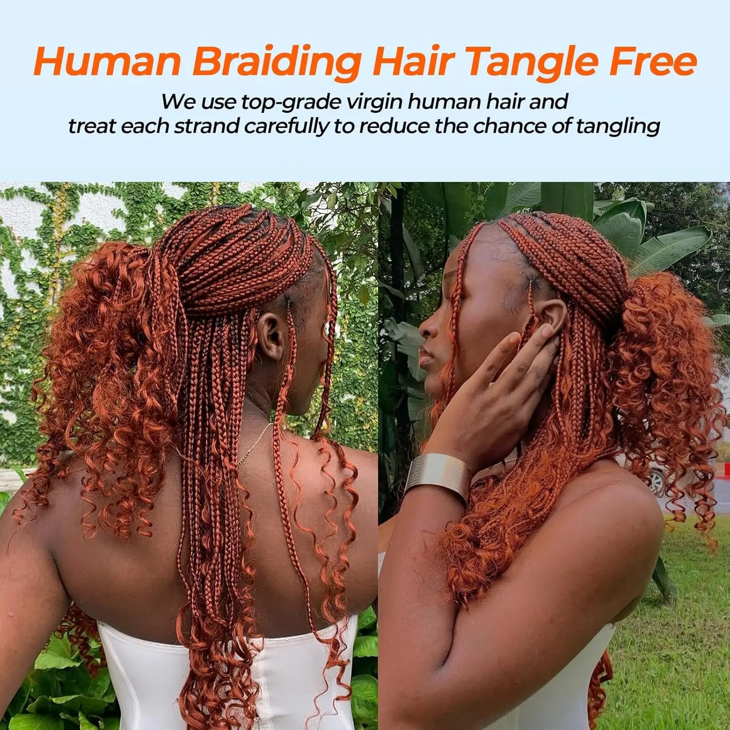 Ginger Orange & Deep Wave Bulk Human Hair for Boho Braids – No Weft | Braiding Extensions