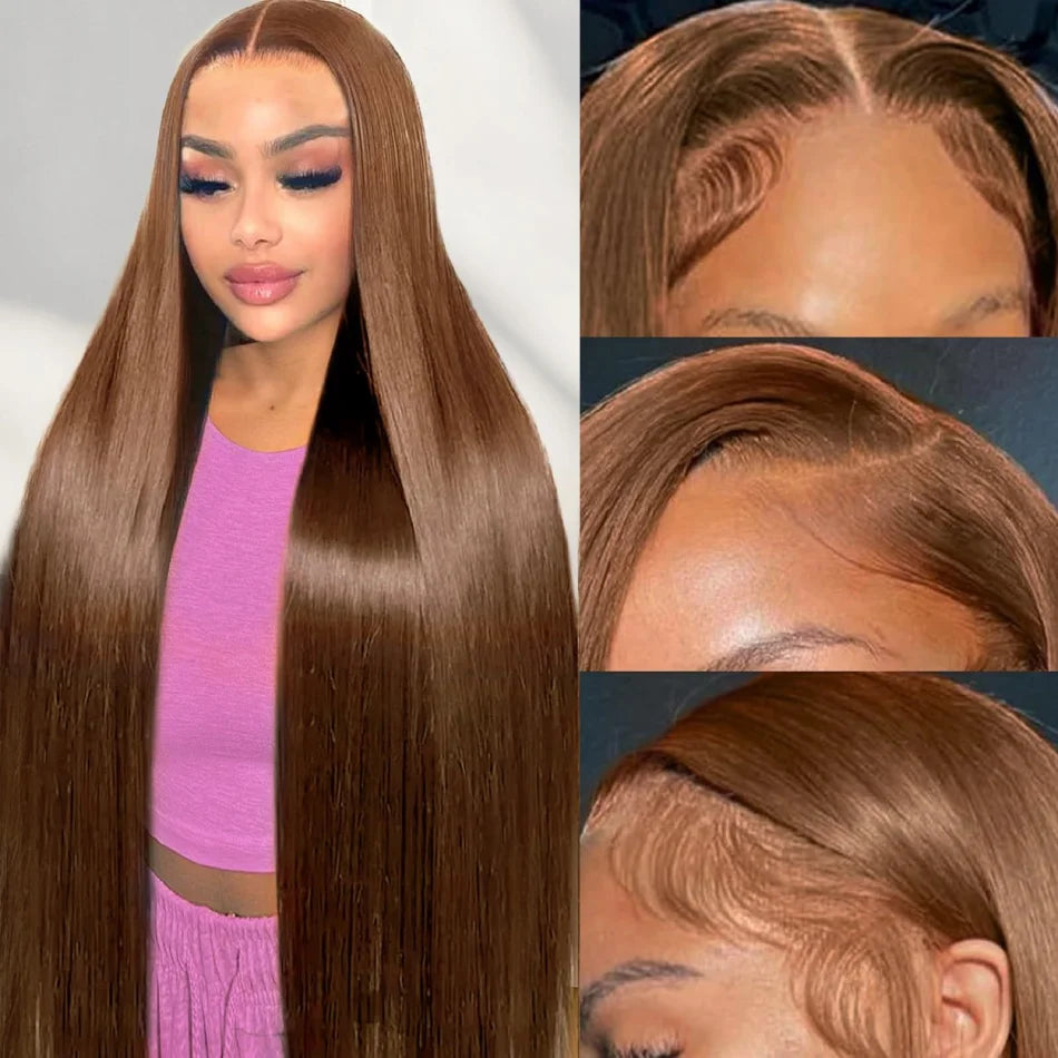 Chocolate Brown Human Hair Wig Colored Straight 13X6 Hd Lace Frontal Wig 250 Density Pre Plucked 30 Inch Brazilian Wigs Original