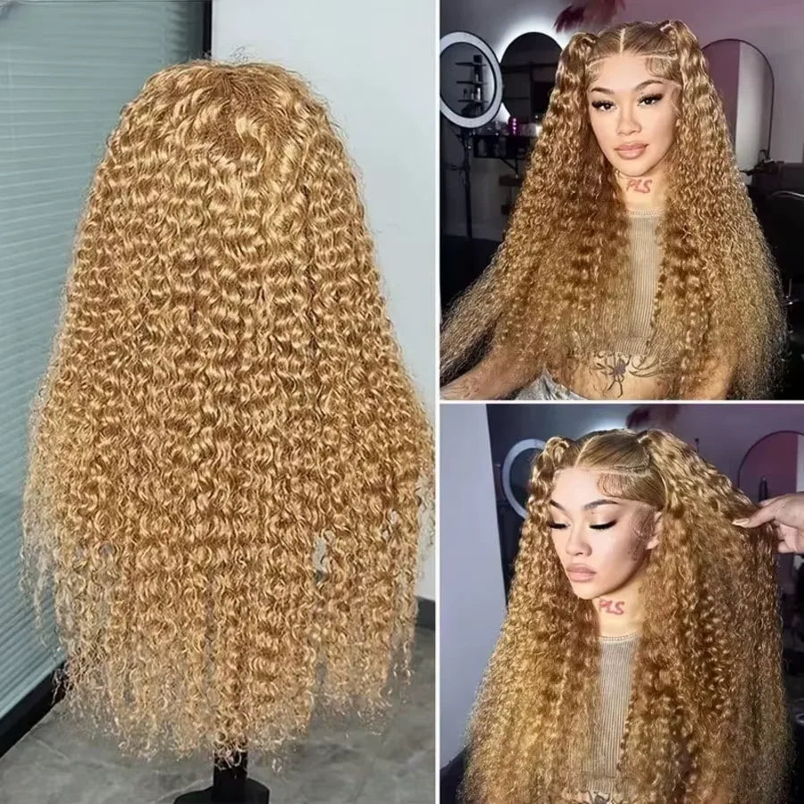 #27 Honey Blonde Deep Wave Wig – 13x4 & 13x6 HD Lace Front | 180% & 230% Density | Pre-Plucked | 18"-38" | Ships from US