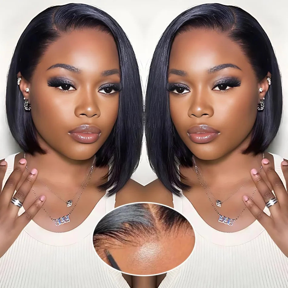 Short Bob Wig Human Hair Straight 13X6 Hd Transparent Lace Frontal Wig Brazilian Glueless 5X5 Hd Lace Closure Wig Natural Black