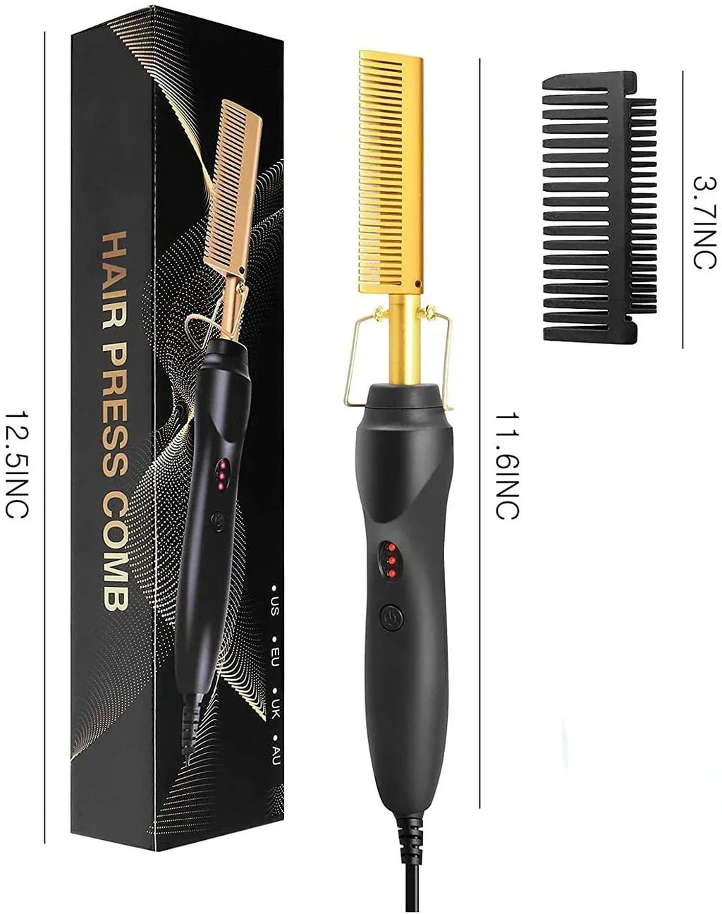 Electric Hot Comb Hair Straightener & Curler – Ceramic Tourmaline Straightening Brush | 120–230°C | Dual Voltage