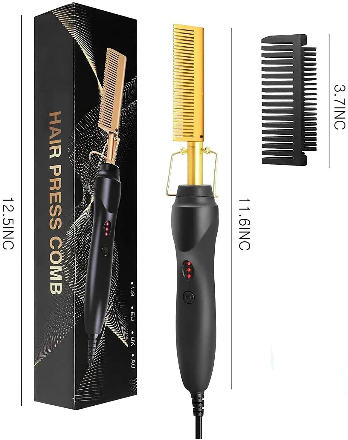 Electric Hot Comb Hair Straightener & Curler – Ceramic Tourmaline Straightening Brush | 120–230°C | Dual Voltage