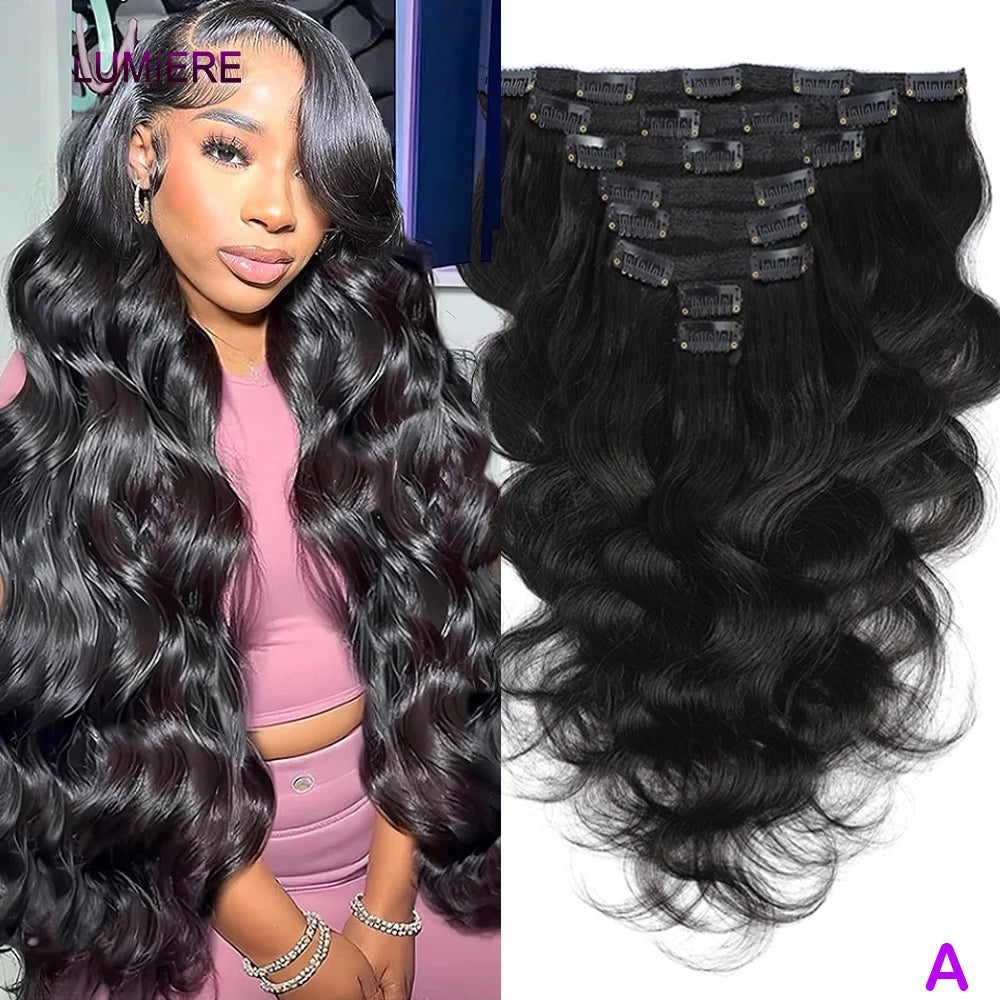 Body Wave Clips In Human Hair Extensions Brazilian 100% Virgin Raw4B 4C Afro Kinky Culy  Hair Clips in 8Pcs/Set For Women 18A