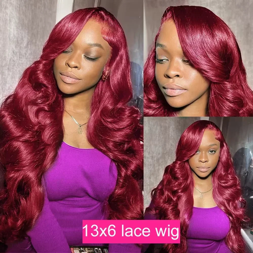 99J Burgundy Body Wave Lace Front Wig – 100% Brazilian Human Hair | 13x6 HD Lace | 18–38 Inch