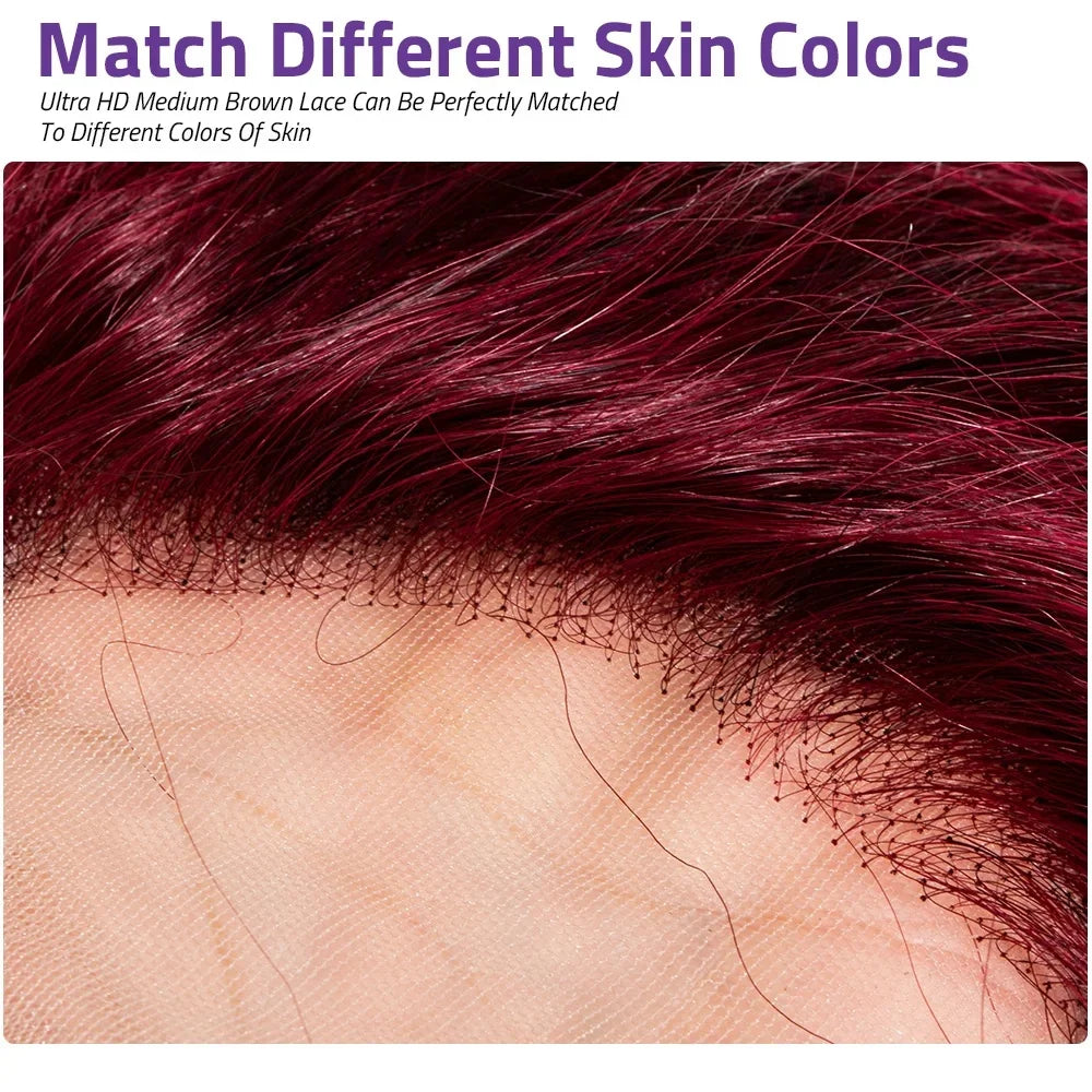 99j Burgundy Lace Frontal Human Hair Wig 250 Density Pre Plucked Red Hair Wig  5X5 HD Straight Lace Front Wig Human
