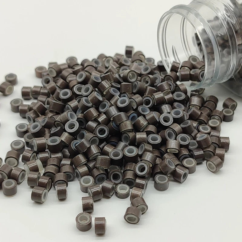 Micro Ring Beads for Hair Extensions – 5mm Silicone-Lined Aluminum Links | 1000 Pcs | Black, Brown, Beige