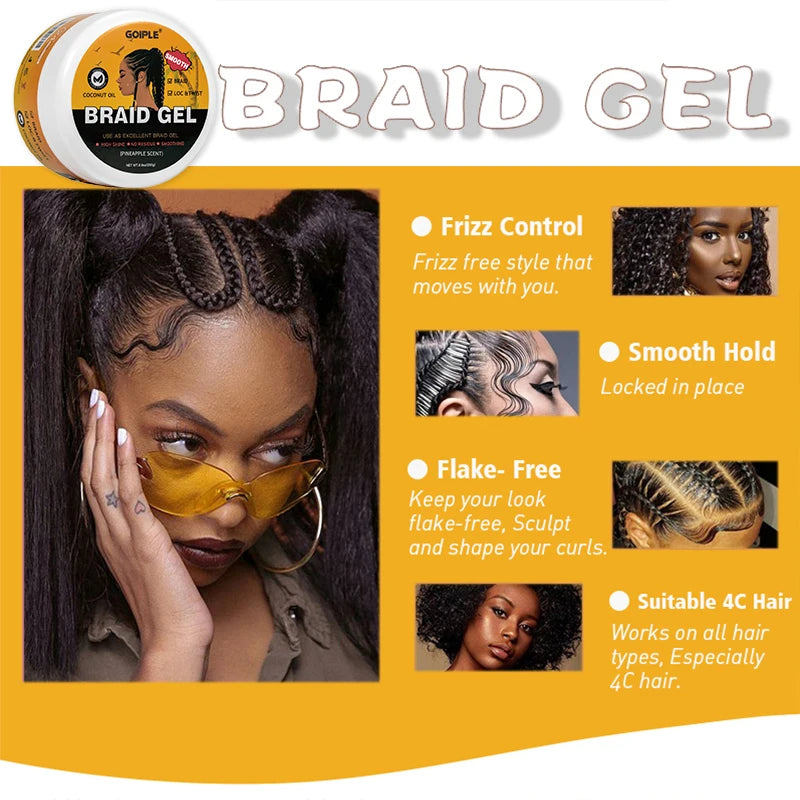 Goiple Braid Gel & Mousse – 24H Extra Hold | Braiding, Locs & Twists | High Shine, No Flakes | Pink Gel & Braid Foam