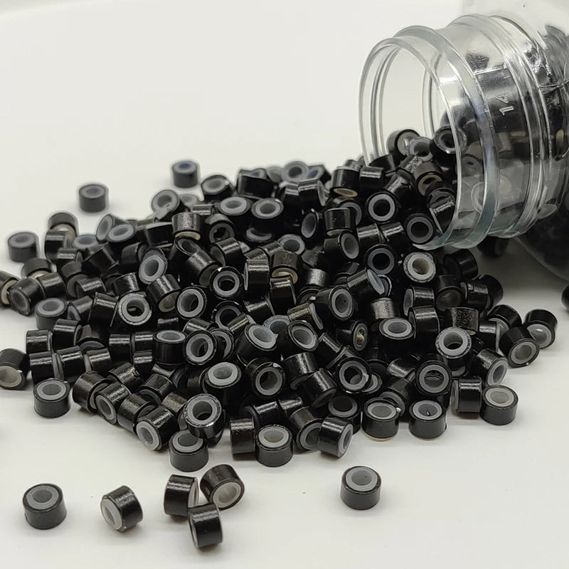 Micro Ring Beads for Hair Extensions – 5mm Silicone-Lined Aluminum Links | 1000 Pcs | Black, Brown, Beige