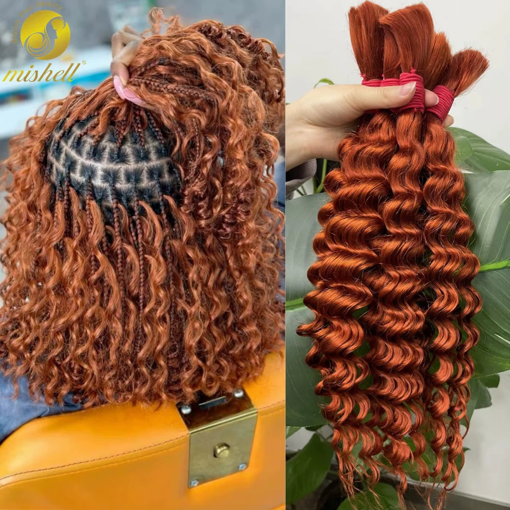 Ginger Orange & Deep Wave Bulk Human Hair for Boho Braids – No Weft | Braiding Extensions