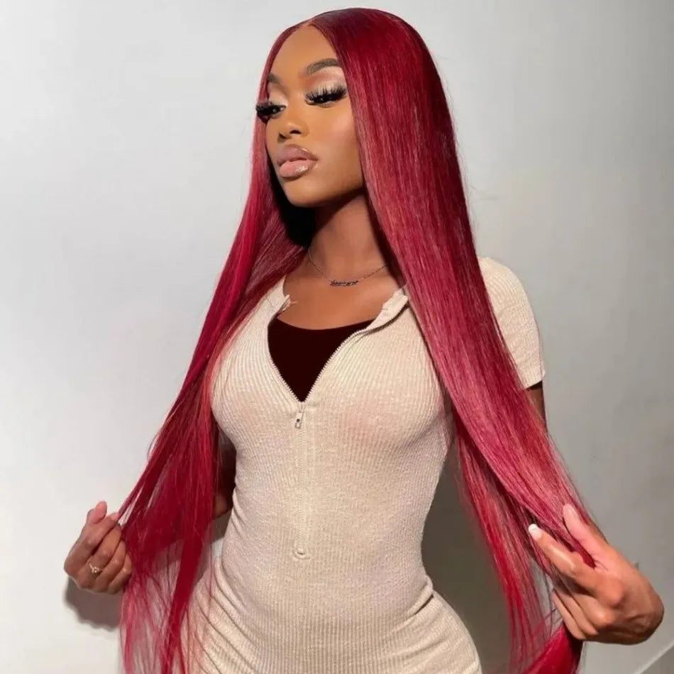 13X6 Hd Lace Frontal Wig 99J Burgundy Straight Human Hair Wigs 100% Preplucked Brazilian Colored Lace Front Wig 220 Density 36In