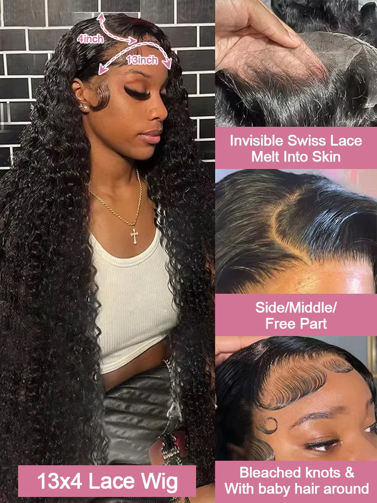 300% Density 40 46 Inch 13x6 HD Loose Deep Wave Lace Frontal Wig Brazilian 13x4 Water Curly Human Hair Wigs For Women Preplucked