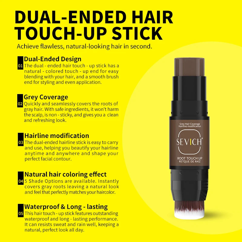 Hair Touch-Up Pen with Built-In Brush – Waterproof Root & Gray Coverage | Temporary Hair Color Stick | Black, Brown & Light Brown