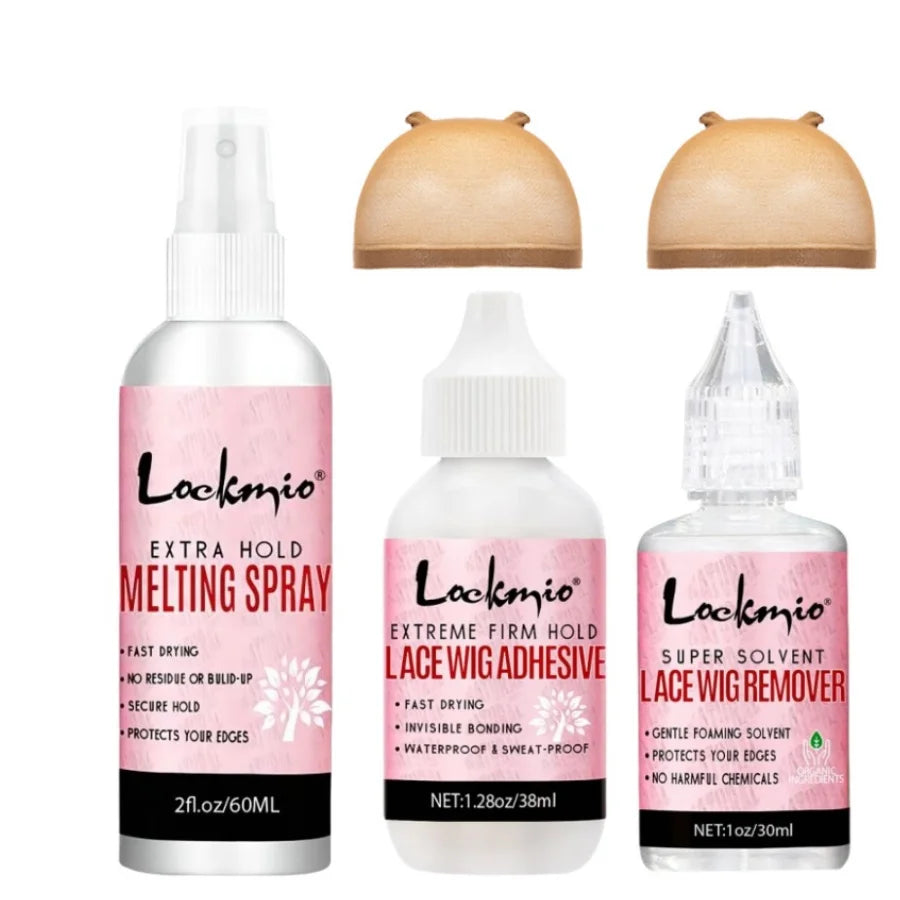 LOCKMIO Lace Wig Melting Spray Wigs Front Adhesive Invisible Fast Dry Toupee Grid Glue for Wigs Installation Styling Tools Kit