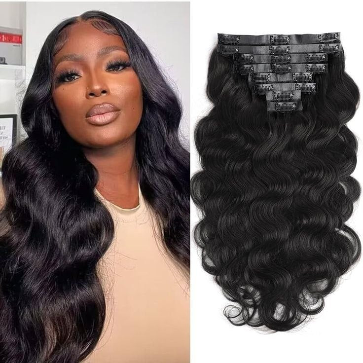 Body Wave Clip-In Human Hair Extensions – 100% Brazilian Virgin Hair | 8 Pcs/Set | Double Weft | 8"-24" | Ships from US