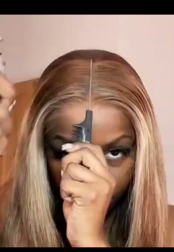 Highlight Front Wigs Human Hair Pre Plucked Hairline 4/27 5x5 Glueless Lace Straight Wig Human Hair Wigs For Women 250 Density