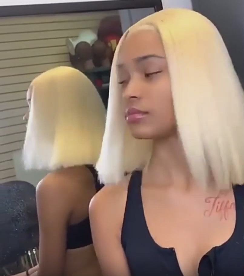 #613 Blonde Bob Lace Front Wig – Brazilian Straight Human Hair | 13x4 & 13x6 | 200% & 220% Density | 6–16 Inches