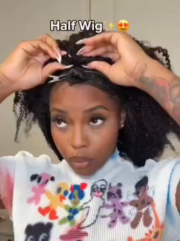 Kinky Curly Half Wig | 180% Density | 100% Burmese Remy Human Hair | Invisible Hairline | Wear & Go | 16"-28" | VS HAIR