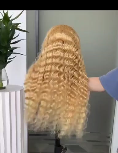 #27 Honey Blonde Deep Wave Wig – 13x4 & 13x6 HD Lace Front | 180% & 230% Density | Pre-Plucked | 18"-38" | Ships from US