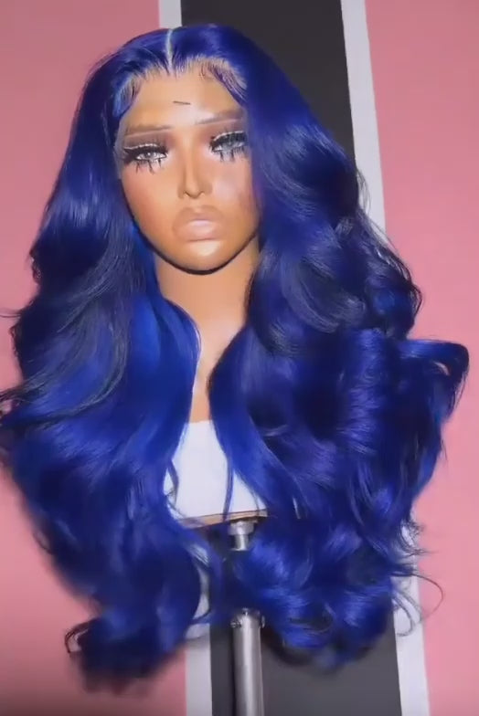 Navy Blue Body Wave Wig – 13x4 & 13x6 HD Lace Front | Colored Human Hair | Pre-Plucked | 16"-34" | Ships from US