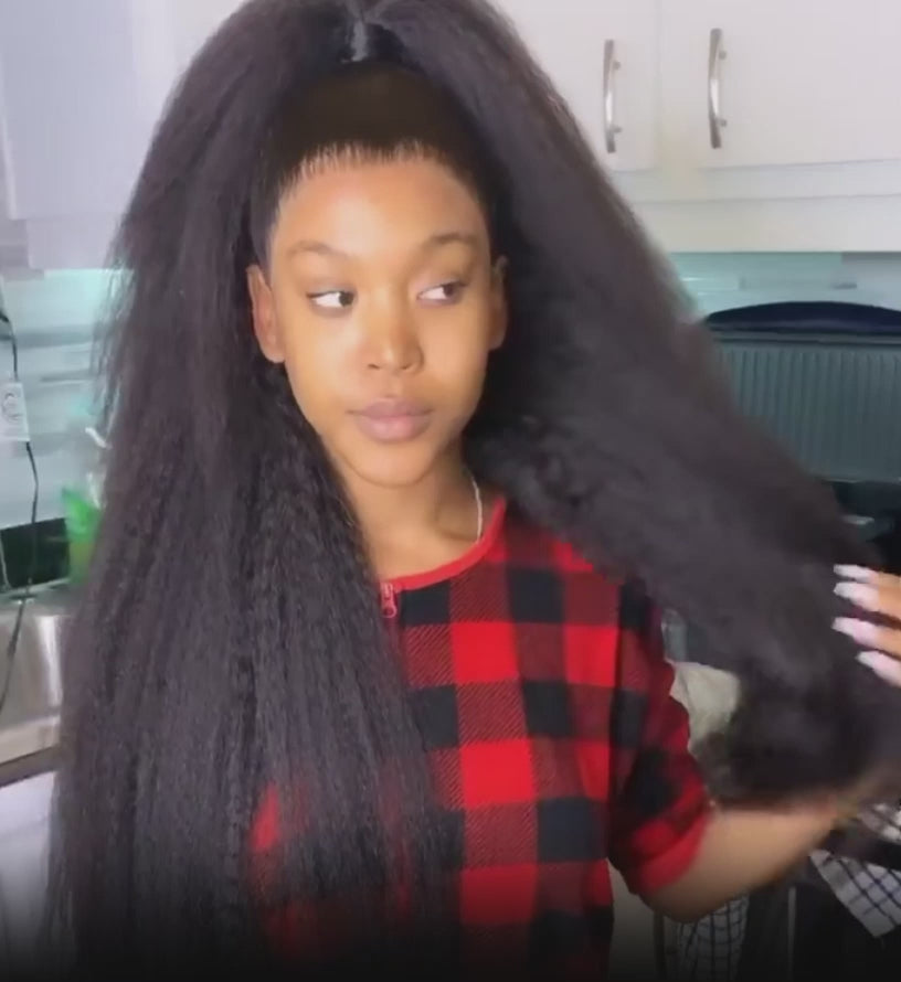 13x4 Kinky Straight Lace Front Human Hair Wig With Kinky Edges Baby Hair Glueless Yaki Straight HD Lace Frontal Wigs For Women