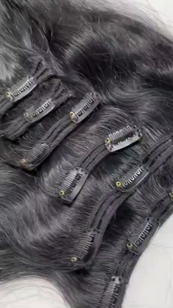 Body Wave Clip-In Human Hair Extensions – 100% Brazilian Virgin Hair | 8 Pcs/Set | Double Weft | 8"-24" | Ships from US